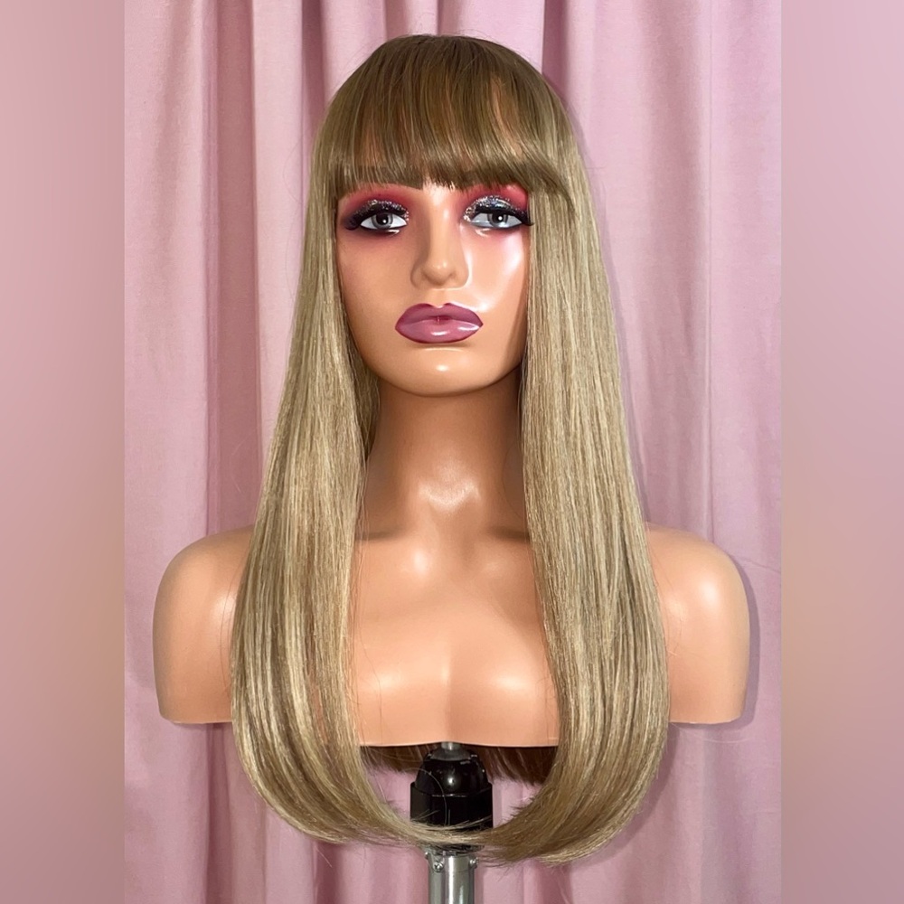 Ash Blonde Straight Synthetic Wig w/ Bangs